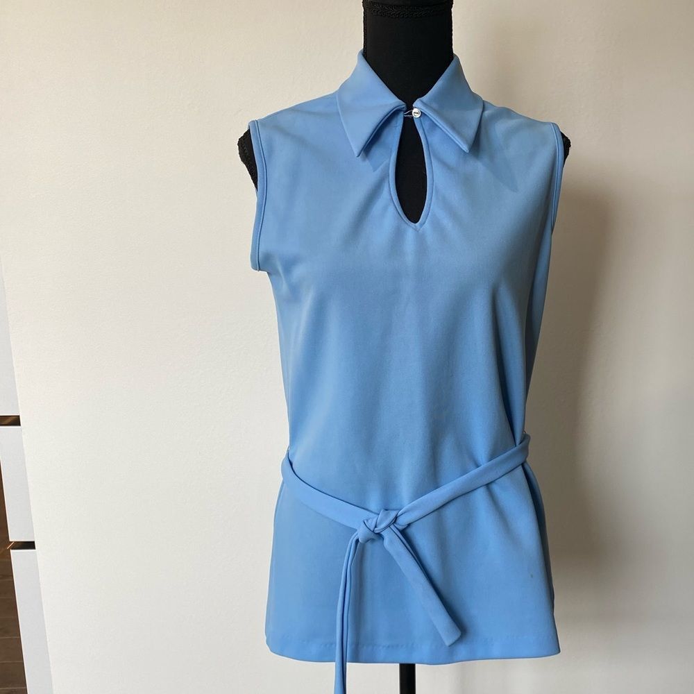 Smartique Vintage Polyester Blue Sleeveless Mod Tunic Top